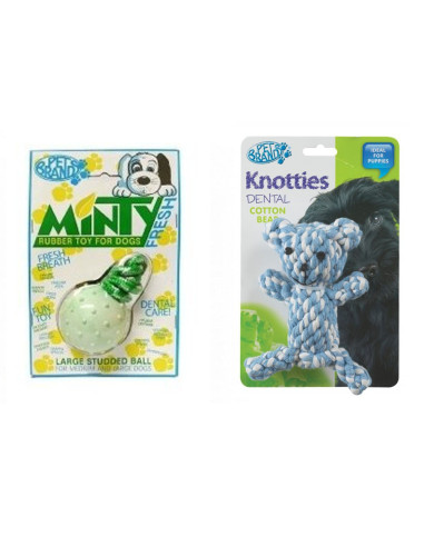 Pet Brands Large Minty Fresh Rubber Ball + Pet Brands Knotty Teady Bear
